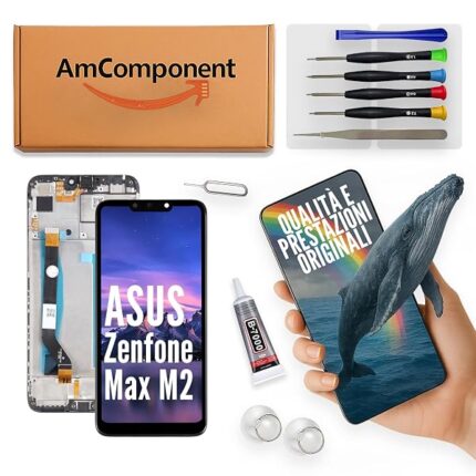 AmComponent - display di ricambio per ASUS ZENFONE MAX M2 ZB632KL ZB633KL X01AD schermo LCD + frame | Componente di ricambio con luminosità intensa e risposta al tocco reattiva