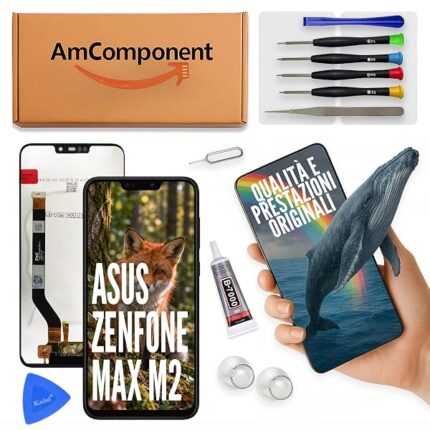 AmComponent - display di ricambio per ASUS ZENFONE MAX M2 ZB632KL ZB633KL X01AD schermo LCD + vetro touch | Componente di ricambio con luminosità intensa e risposta al tocco reattiva