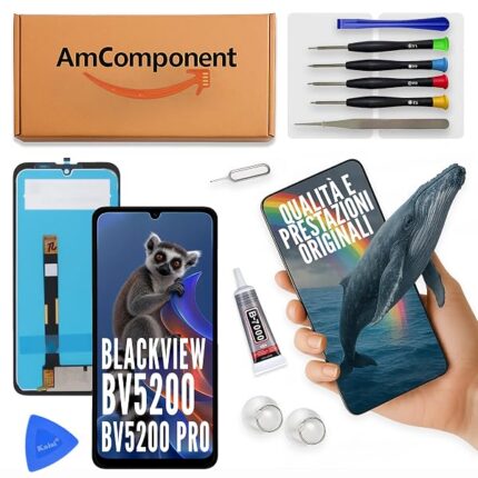 AmComponent - display di ricambio per BLACKVIEW BV5200 / BV5200 PRO vetro LCD touch schermo | Componente di ricambio con luminosità intensa e risposta al tocco reattiva