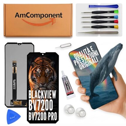 AmComponent - display di ricambio per BLACKVIEW BV7200 / BV7200 PRO schermo vetro LCD touch | Componente di ricambio con luminosità intensa e risposta al tocco reattiva