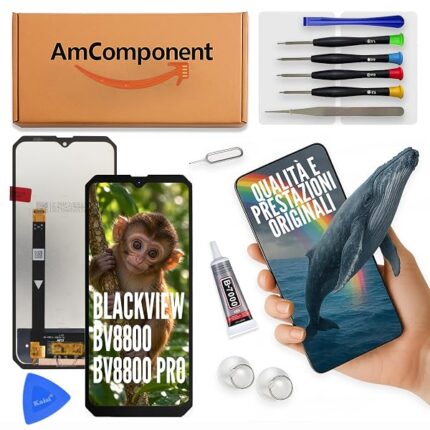AmComponent - display di ricambio per BLACKVIEW BV8800 / BV8800 PRO schermo LCD touch screen vetro | Componente di ricambio con luminosità intensa e risposta al tocco reattiva