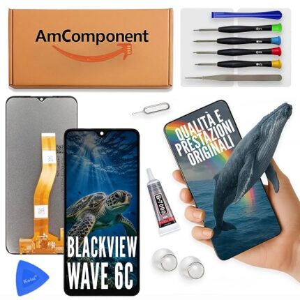 AmComponent - display di ricambio per BLACKVIEW WAVE 6C schermo LCD touch screen vetro | Componente di ricambio con luminosità intensa e risposta al tocco reattiva