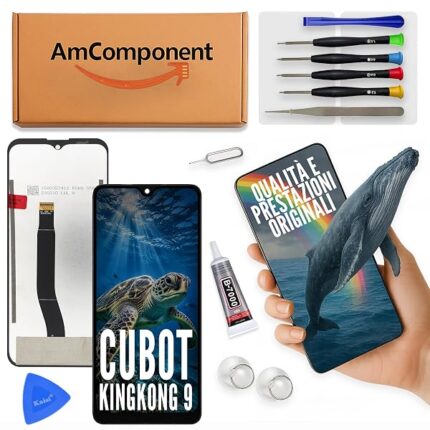 AmComponent - display di ricambio per CUBOT KINGKONG 9 schermo LCD vetro touch screen KING KONG | Componente di ricambio con luminosità intensa e risposta al tocco reattiva