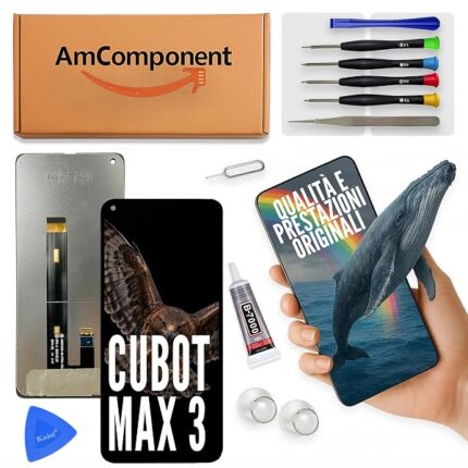 AmComponent - display di ricambio per CUBOT MAX 3 schermo LCD vetro touch screen ricambio | Componente di ricambio con luminosità intensa e risposta al tocco reattiva