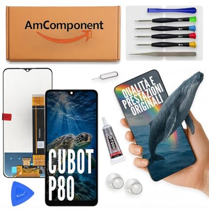 AmComponent - display di ricambio per CUBOT P80 schermo LCD + vetro touch screen | Componente di ricambio con luminosità intensa e risposta al tocco reattiva