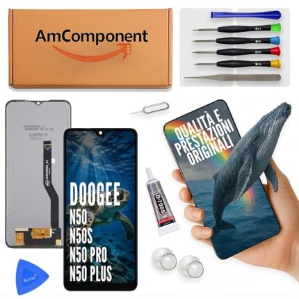 AmComponent - display di ricambio per DOOGEE N50 / PRO/PLUS / N50S schermo LCD vetro touch | Componente di ricambio con luminosità intensa e risposta al tocco reattiva