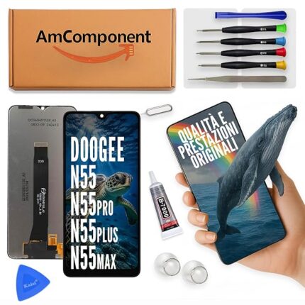 AmComponent - display di ricambio per DOOGEE N55 / PRO/PLUS/MAX schermo LCD vetro touch | Componente di ricambio con luminosità intensa e risposta al tocco reattiva