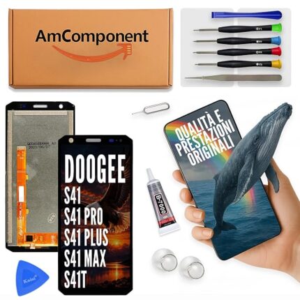 AmComponent - display di ricambio per DOOGEE S41 / PRO/PLUS/MAX / S41T schermo LCD vetro | Componente di ricambio con luminosità intensa e risposta al tocco reattiva
