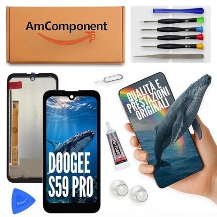 AmComponent - display di ricambio per DOOGEE S59 PRO schermo LCD + vetro touch screen | Componente di ricambio con luminosità intensa e risposta al tocco reattiva
