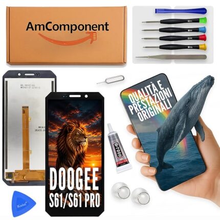 AmComponent - display di ricambio per DOOGEE S61 / S61 PRO schermo LCD + vetro touch screen | Componente di ricambio con luminosità intensa e risposta al tocco reattiva