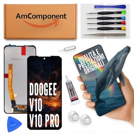 AmComponent - display di ricambio per DOOGEE V10 / DOOGEE V10 PRO schermo LCD + vetro touch screen | Componente di ricambio con luminosità intensa e risposta al tocco reattiva