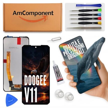 AmComponent - display di ricambio per DOOGEE V11 schermo LCD vetro touch screen ricambio | Componente di ricambio con luminosità intensa e risposta al tocco reattiva