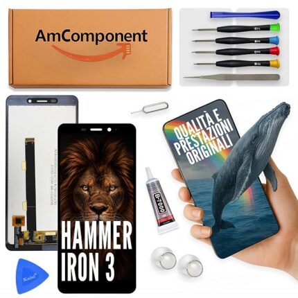 AmComponent - display di ricambio per HAMMER IRON 3/4 / X3 / X5 schermo LCD vetro touch screen ricambio | Componente di ricambio con luminosità intensa e risposta al tocco reattiva