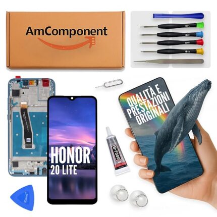 AmComponent - display di ricambio per HONOR 20 LITE HRY-LX1T L21T schermo LCD + vetro touch screen + frame blu | Componente di ricambio con luminosità intensa e risposta al tocco reattiva