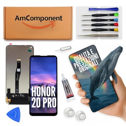 AmComponent - display di ricambio per HONOR 20 PRO YAL-L41 LCD + touch screen vetro schermo | Componente di ricambio con luminosità intensa e risposta al tocco reattiva