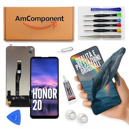 AmComponent - display di ricambio per HONOR 20 YAL-L21 YAL-AL00 LCD touch screen vetro schermo | Componente di ricambio con luminosità intensa e risposta al tocco reattiva