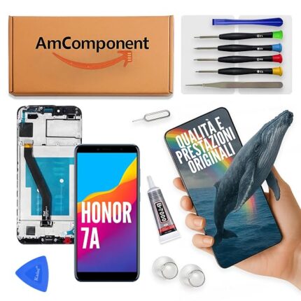 AmComponent - display di ricambio per HONOR 7A AUM-L29 AUM-L41 schermo frame nero touch screen LCD vetro | Componente di ricambio con luminosità intensa e risposta al tocco reattiva