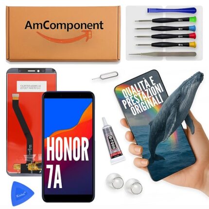 AmComponent - display di ricambio per HONOR 7A AUM-L29 AUM-L41 schermo touch screen LCD vetro MONITOR nero | Componente di ricambio con luminosità intensa e risposta al tocco reattiva