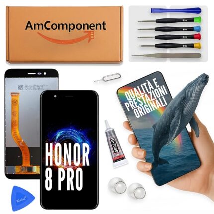AmComponent - display di ricambio per HONOR 8 PRO DUK-L09 AL20 TL30 V9 LCD + touch screen schermo nero vetro | Componente di ricambio con luminosità intensa e risposta al tocco reattiva