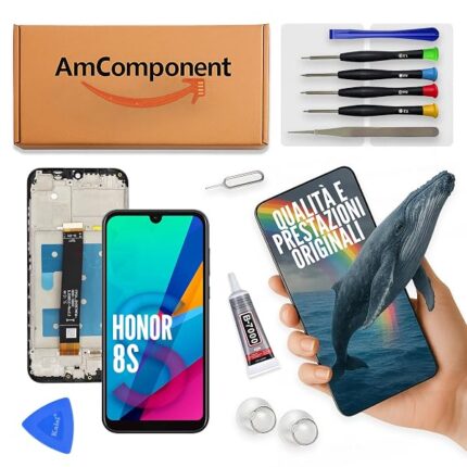 AmComponent - display di ricambio per HONOR 8S KSE-LX9 KSA-LX9 LX2 LX3 schermo + frame LCD touch screen vetro | Componente di ricambio con luminosità intensa e risposta al tocco reattiva