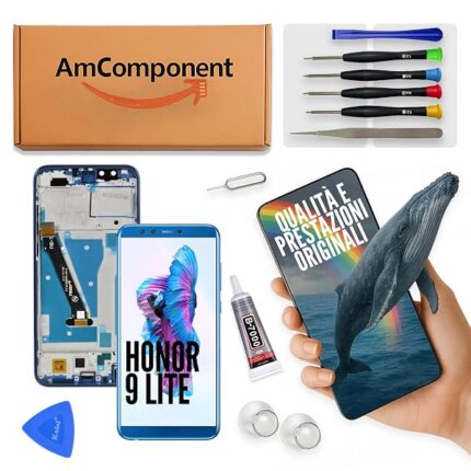 AmComponent - display di ricambio per HONOR 9 LITE LLD-L11 L21 L31 TL10 schermo LCD + touch screen + frame blu | Componente di ricambio con luminosità intensa e risposta al tocco reattiva