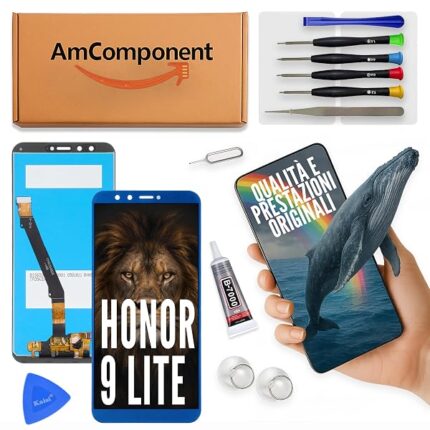 AmComponent - display di ricambio per HONOR 9 LITE LLD-L11 L21 L31 TL10 schermo LCD vetro blu | Componente di ricambio con luminosità intensa e risposta al tocco reattiva