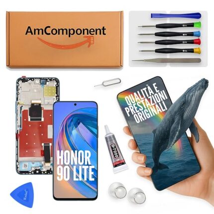 AmComponent - display di ricambio per HONOR 90 LITE CRT-NX1 schermo frame CIANO blu LCD vetro touch | Componente di ricambio con luminosità intensa e risposta al tocco reattiva