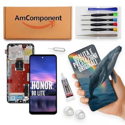 AmComponent - display di ricambio per HONOR 90 LITE CRT-NX1 schermo frame nero LCD vetro touch screen | Componente di ricambio con luminosità intensa e risposta al tocco reattiva