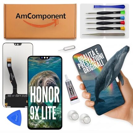 AmComponent - display di ricambio per HONOR 9X LITE JSN-L21 L22 L23 schermo LCD touch vetro | Componente di ricambio con luminosità intensa e risposta al tocco reattiva