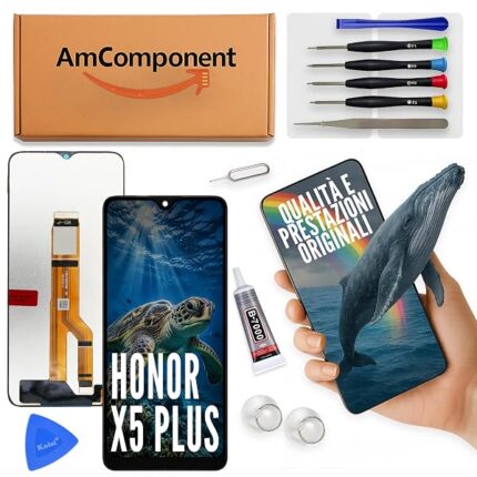 AmComponent - display di ricambio per HONOR X5 PLUS WOD-LX1 LX2 LX3 schermo LCD vetro touch | Componente di ricambio con luminosità intensa e risposta al tocco reattiva (DIVERSO DA HONOR X5C PLUS)