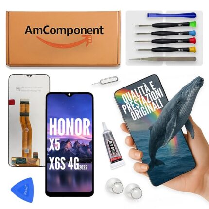 AmComponent - display di ricambio per HONOR X5 VNA-LX2 / X6S 4G 2022 schermo LCD touch vetro | Componente di ricambio con luminosità intensa e risposta al tocco reattiva