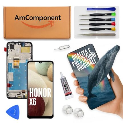 AmComponent - display di ricambio per HONOR X6 VNE-LX1 VNE-LX2 schermo frame LCD touch vetro | Componente di ricambio con luminosità intensa e risposta al tocco reattiva