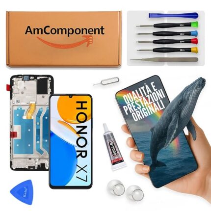 AmComponent - display di ricambio per HONOR X7 CMA-LX1 LX2 LX3 schermo frame LCD touch screen vetro | Componente di ricambio con luminosità intensa e risposta al tocco reattiva