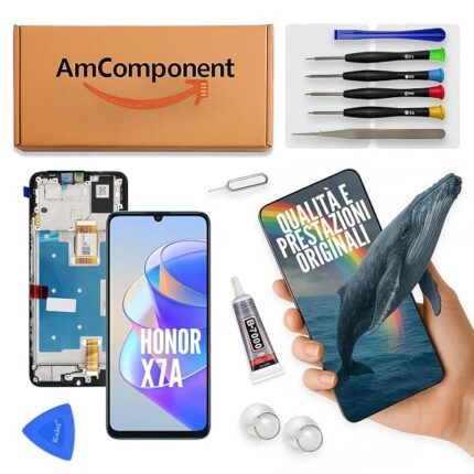 AmComponent - display di ricambio per HONOR X7A RKY-LX2 LX1 LX3 schermo frame LCD touch vetro | Componente di ricambio con luminosità intensa e risposta al tocco reattiva