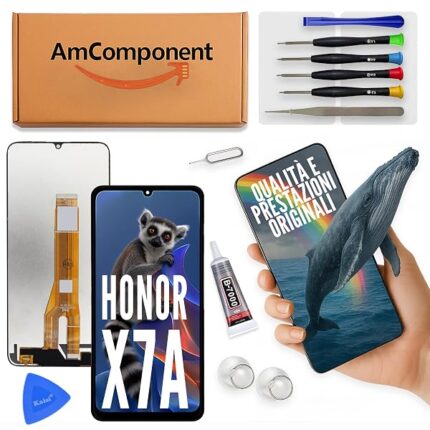 AmComponent - display di ricambio per HONOR X7A RKY-LX2 schermo LCD + touch screen vetro | Componente di ricambio con luminosità intensa e risposta al tocco reattiva