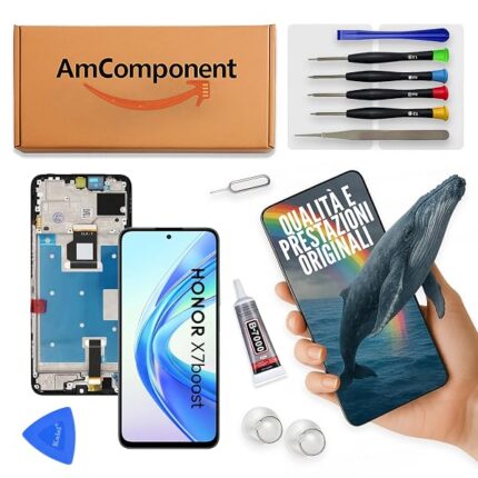 AmComponent - display di ricambio per HONOR X7B (BOOST) CLK-LX1 LX2 LX3 schermo LCD + vetro touch + frame | Componente di ricambio con luminosità intensa e risposta al tocco reattiva