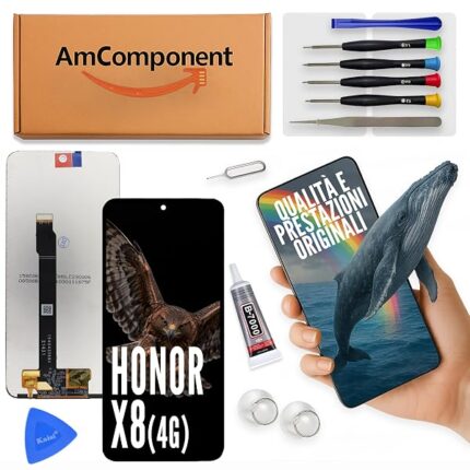 AmComponent - display di ricambio per HONOR X8 4G TFY-LX1 LX2 LX3 L026 L036 schermo LCD vetro | Componente di ricambio con luminosità intensa e risposta al tocco reattiva