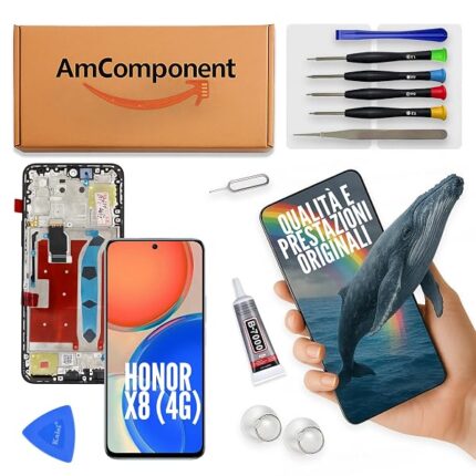 AmComponent - display di ricambio per HONOR X8 4G TFY-LX1 LX2 LX3 L026 L036 schermo frame nero LCD touch screen vetro | Componente di ricambio con luminosità intensa e risposta al tocco reattiva