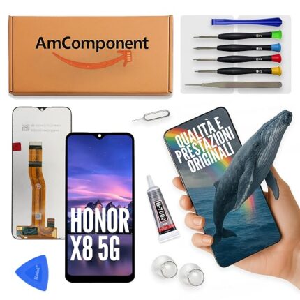 AmComponent - display di ricambio per HONOR X8 5G VNE-N41 schermo LCD touch screen vetro | Componente di ricambio con luminosità intensa e risposta al tocco reattiva