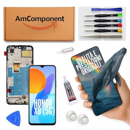 AmComponent - display di ricambio per HONOR X8 5G VNE-N41 schermo frame LCD touch screen vetro | Componente di ricambio con luminosità intensa e risposta al tocco reattiva