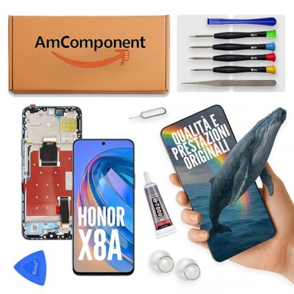 AmComponent - display di ricambio per HONOR X8A CRT-LX1 LX2 LX3 schermo LCD frame CIANO blu vetro | Componente di ricambio con luminosità intensa e risposta al tocco reattiva