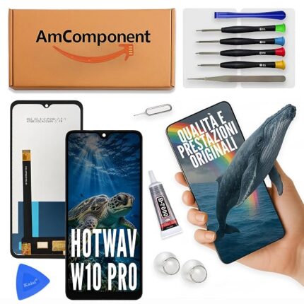 AmComponent - display di ricambio per HOTWAV W10 PRO schermo LCD + vetro touch screen | Componente di ricambio con luminosità intensa e risposta al tocco reattiva