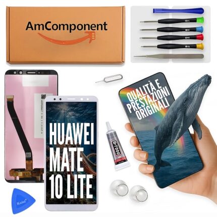 AmComponent - display di ricambio per HUAWEI MATE 10 LITE RNE-L01 L21 LCD touch screen schermo vetro bianco | Componente di ricambio con luminosità intensa e risposta al tocco reattiva