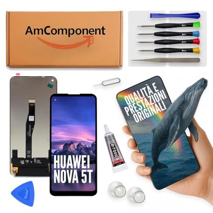 AmComponent - display di ricambio per HUAWEI NOVA 5T YAL-L21 YAL-L61 YAL-L71 LCD + touch screen vetro schermo | Componente di ricambio con luminosità intensa e risposta al tocco reattiva