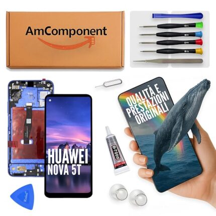 AmComponent - display di ricambio per HUAWEI NOVA 5T YAL-L21 YAL-L61 YAL-L71 schermo LCD + vetro + frame blu | Componente di ricambio con luminosità intensa e risposta al tocco reattiva