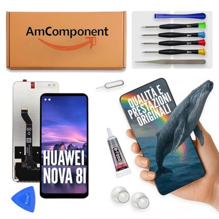 AmComponent - display di ricambio per HUAWEI NOVA 8I NEN-LX1 NEN-L22 schermo LCD vetro touch | Componente di ricambio con luminosità intensa e risposta al tocco reattiva