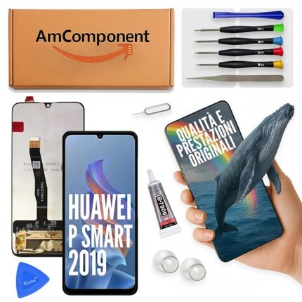 AmComponent - display di ricambio per HUAWEI P SMART 2019 POT-LX1 POT-LX2 POT-LX3 schermo LCD + vetro touch | Componente di ricambio con luminosità intensa e risposta al tocco reattiva