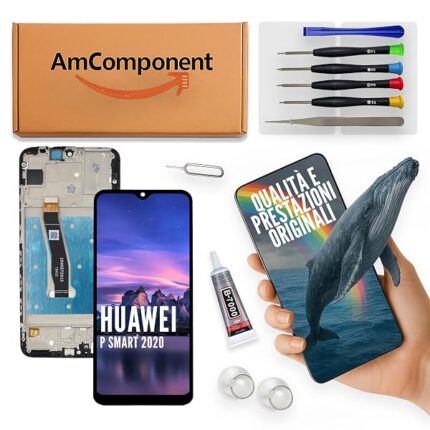 AmComponent - display di ricambio per HUAWEI P SMART 2020 POT-LX1A LCD + frame touch screen schermo nero | Componente di ricambio con luminosità intensa e risposta al tocco reattiva