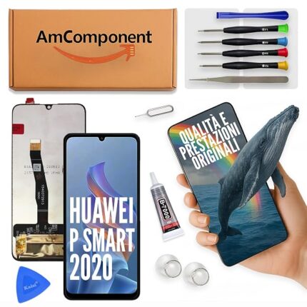 AmComponent - display di ricambio per HUAWEI P SMART 2020 POT-LX1A schermo LCD + vetro touch screen ricambio | Componente di ricambio con luminosità intensa e risposta al tocco reattiva
