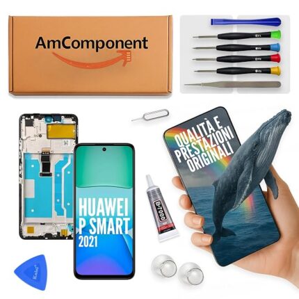 AmComponent - display di ricambio per HUAWEI P SMART 2021 PPA-LX1 PPA-LX2 schermo frame vetro LCD touch screen | Componente di ricambio con luminosità intensa e risposta al tocco reattiva